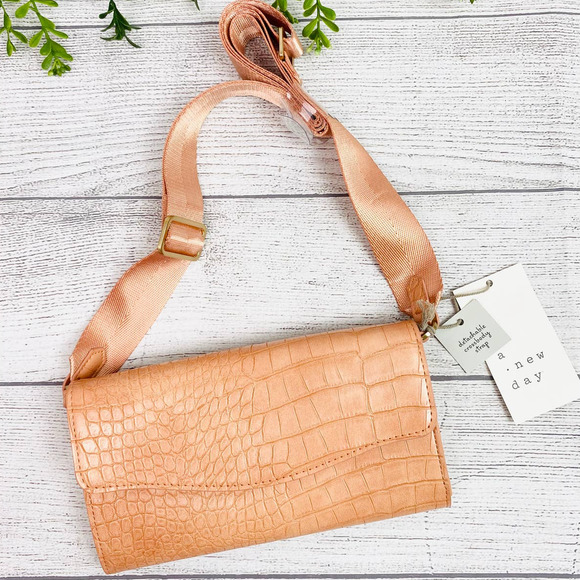 a new day Handbags - NEW A NEW DAY Peach Croc Pattern Crossbody with Detachable Strap